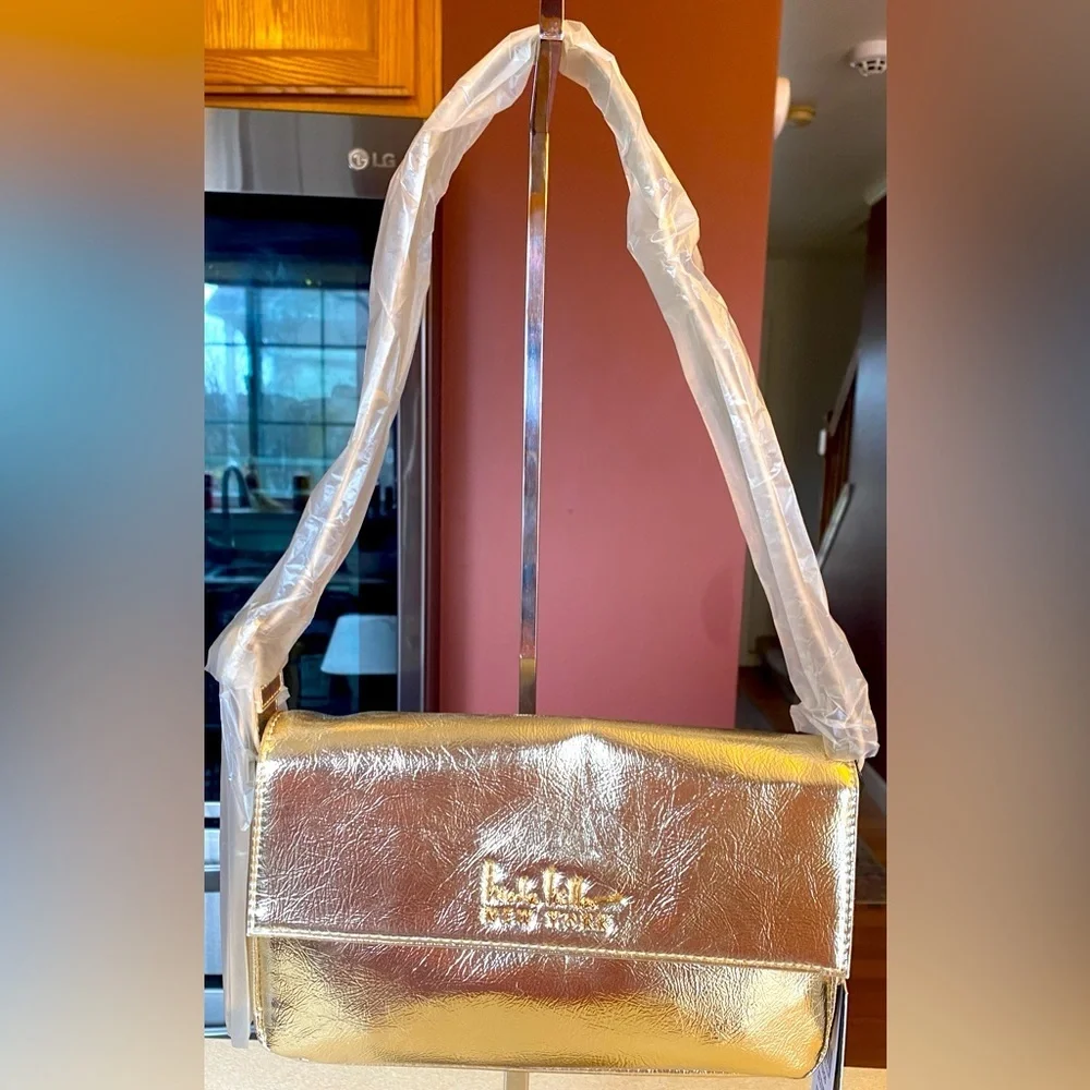 NICOLE MILLER Gold Metallic Shoulder Bag, NWT